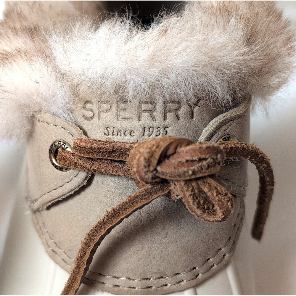 Women's Sperry Top-Sider Beige Brown Synthetic Fur Trim Lace Up Ankle Bootie - Picture 6 of 8